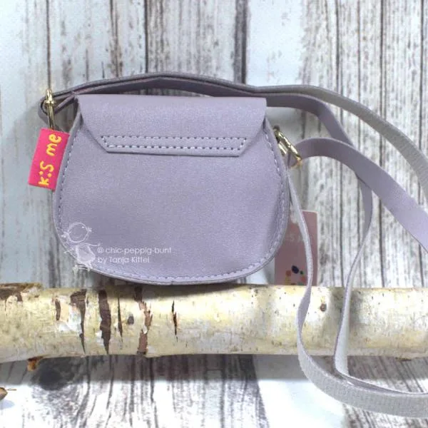 Umhängetasche mini für Kinder in graublau mit kleinen  blauen Quaste - handtasche kinder quasten blau grau knopfverschluss blau