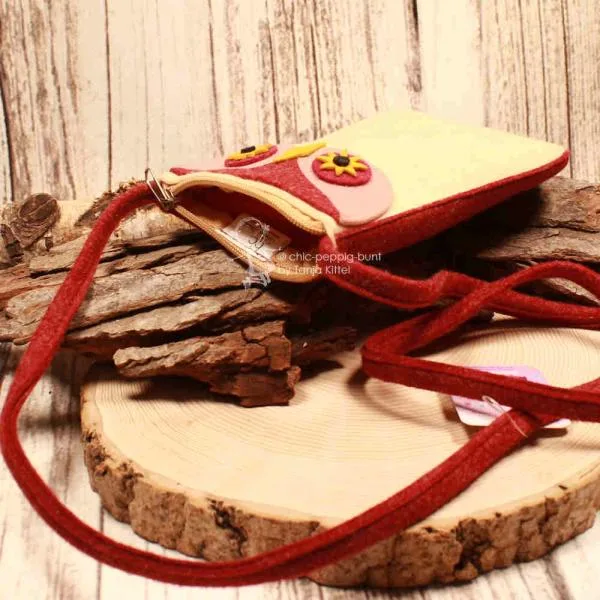 Umhängetasche Kinder Filz Eule aprikot - handtasche umhaengetasche eule gesicht aprikot mini