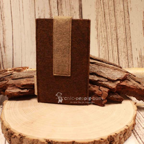 Handytasche Filz dunkelbraun beige Hirsch-Kopf Tracht