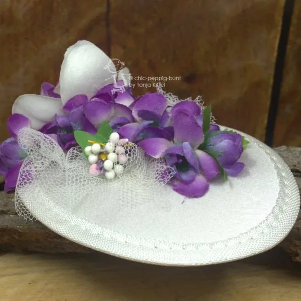 Fascinator Hochzeit weiss - lila
