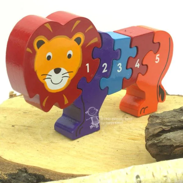 Zahlen Puzzle als bunter kleiner Löwe
