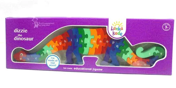 Holz Puzzle bunt als Dinosaurier mit Buchstaben