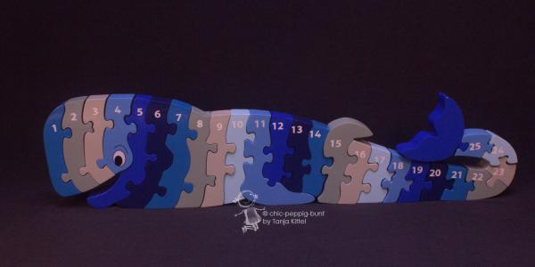 Holz Puzzle als Wal mit Zahlen von 1-25