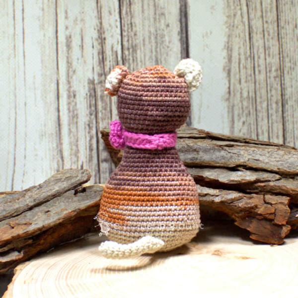 Katze mini als Dekofigur Stoffpuppe Spielfigur Handmade braun 12 cm gehäkelt