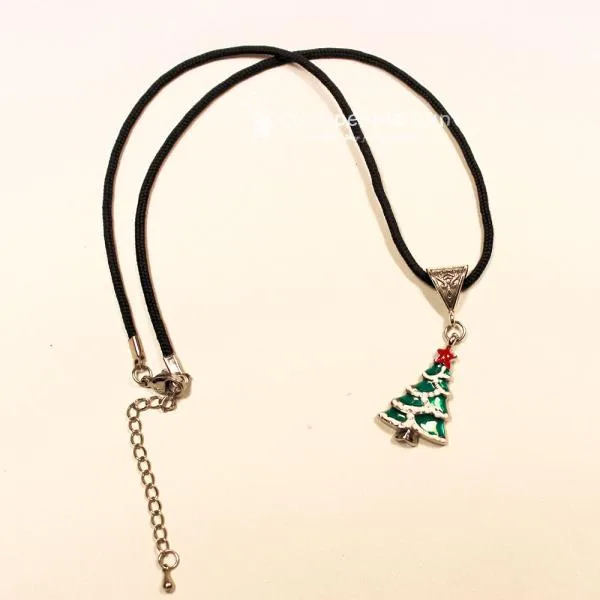 Halskette Weihnachtsbaum grün emailliert Segelseil schwarz, Modeschmuck handmade chic-peppig-bunt
