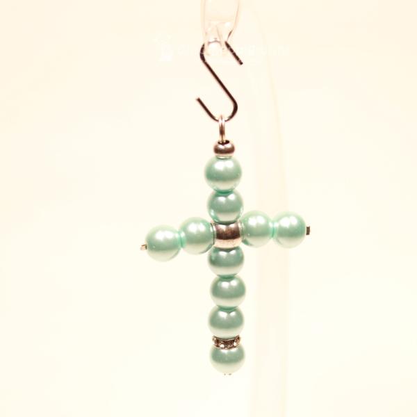 XXL Kreuz Kettenanhänger Mint-Grün – Versilbertes Unikat