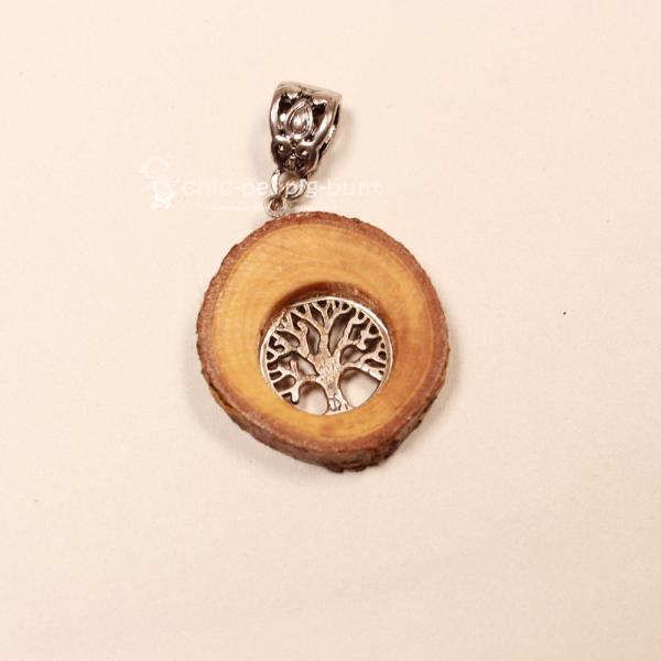 Kettenanhänger Holzscheibe Vogelbeere versilbert Schmuckanhänger Unikat handmade chic-peppig-bunt