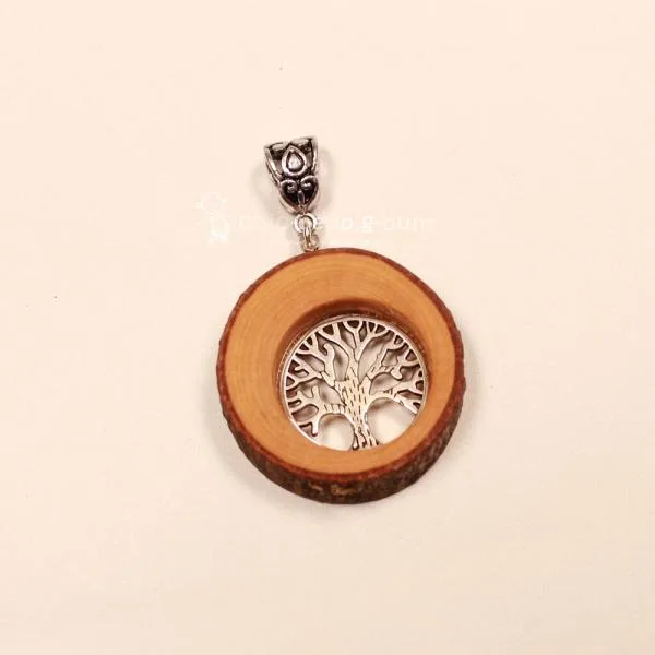 Baumscheibe aus Vogelbeeren Holz als Kettenanhänger