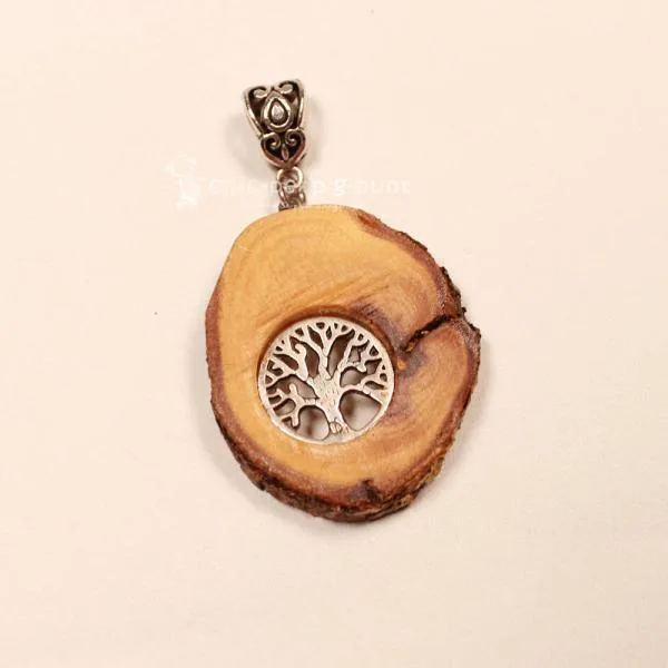 Kettenanhänger Holzscheibe Vogelbeere versilbert Schmuckanhänger Unikat handmade chic-peppig-bunt