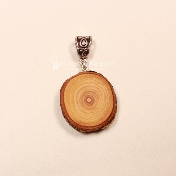 Kettenanhänger Holzscheibe Vogelbeere versilbert Schmuckanhänger Unikat handmade chic-peppig-bunt