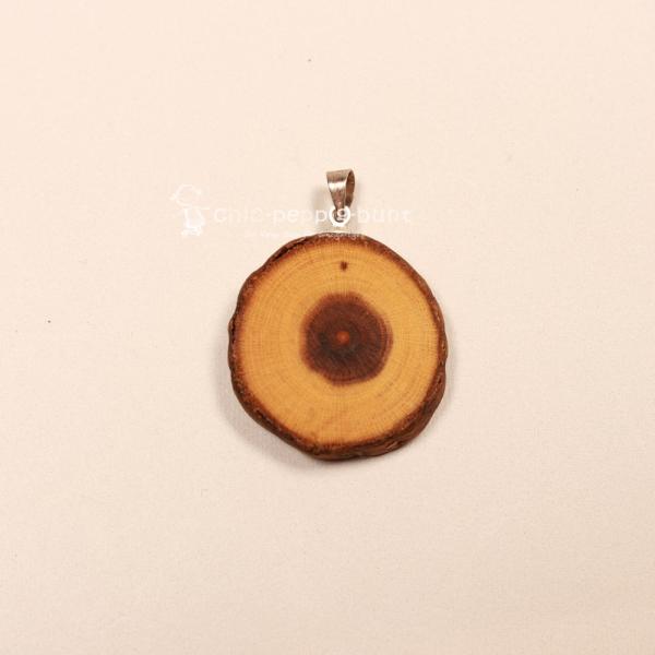 Kettenanhänger Holzscheibe Vogelbeere versilbert Schmuckanhänger Unikat handmade chic-peppig-bunt