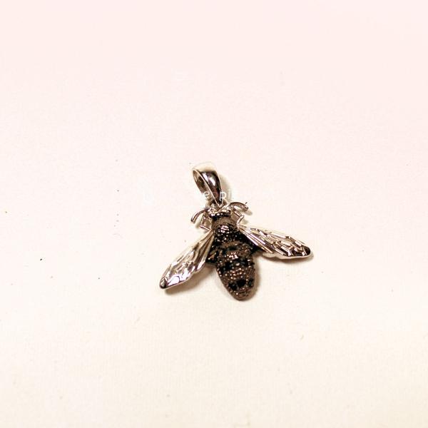 Bienen Kettenanhänger Versilbert – Glitzer Anhänger Schwarz-Grau