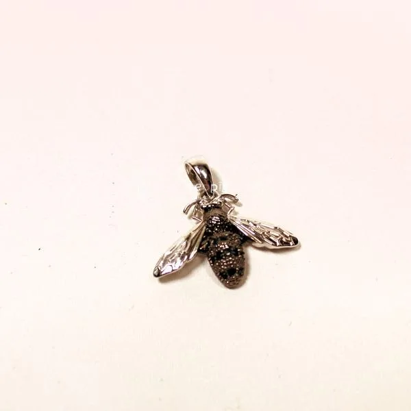 Bienen Kettenanhänger Versilbert – Glitzer Anhänger Schwarz-Grau - kettenanhaenger biene schwarz versilbert modeschmuck