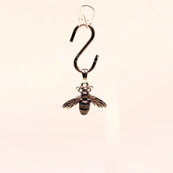 Bienen Kettenanhänger Versilbert – Glitzer Anhänger Schwarz-Grau - kettenanhaenger biene schwarz versilbert modeschmuck