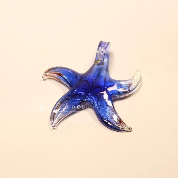 XXL Kettenanhänger Glasstern – Blau marmoriert mit großer Öse - kettenanhaenger glas stern blau marmoriert versilbert