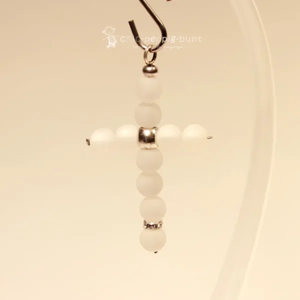 XXL Kreuz Kettenanhänger Weiß Matt – Polaris Unikat - kettenanhänger gross kreuz perlen handmade metall versilbert polaris weiss matt