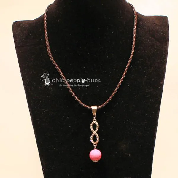 Unendlichkeits-Kettenanhänger mit rosa Korkperle & Strass - kettenanhaenger modeschmuck versilbert unendlichkeit perle rosa