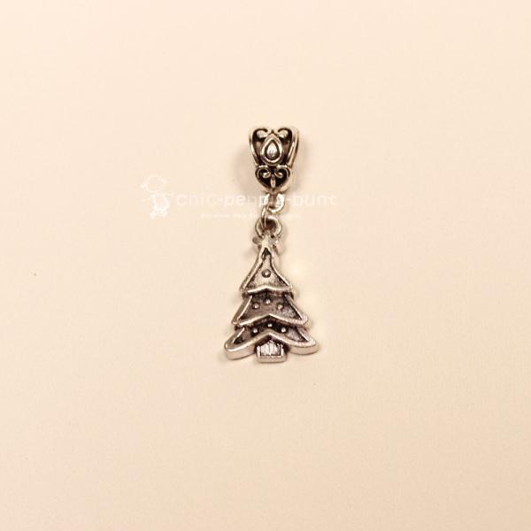 Kettenanhänger Weihnachten Weihnachtsbaum versilbert mit Schluppe, Modeschmuck handmade chic-peppig-bunt