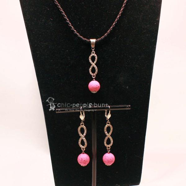 Unendlichkeits-Schmuckset: Kettenanhänger & Ohrringe in Rosa