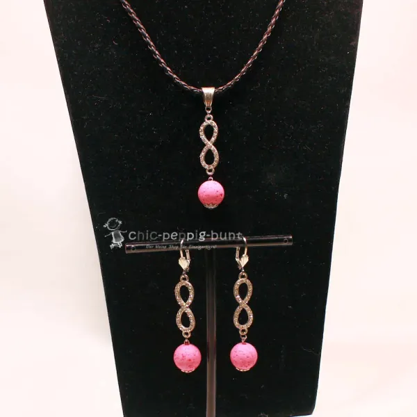 Unendlichkeits-Schmuckset: Kettenanhänger & Ohrringe in Rosa - kettenanhaenger ohringe set passend unendlichkeit strass perle handmade versilbert modeschmuck rosa