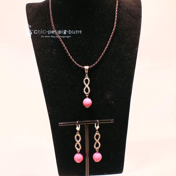 Unendlichkeits-Schmuckset: Kettenanhänger & Ohrringe in Rosa