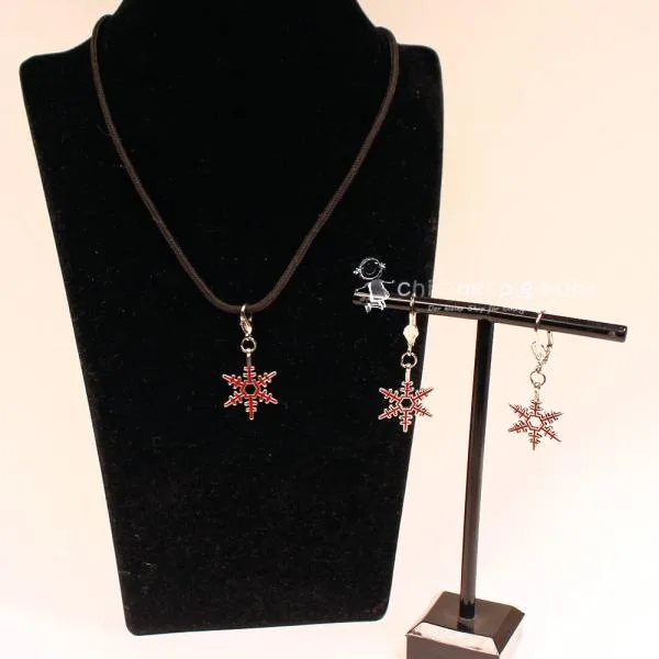Schmuck-set Ohrringe mit Charmsanhänger Schneeflocke - kettenanhaenger ohringe set passend weihnachten handmade versilbert modeschmuck schneeflocke