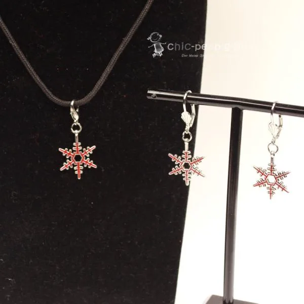 Schmuck-set Ohrringe mit Charmsanhänger Schneeflocke - kettenanhaenger ohringe set passend weihnachten handmade versilbert modeschmuck schneeflocke