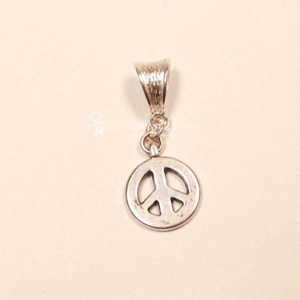 Modeschmuck Kettenanhänger mini Peace Zeichen versilbert mit großer Schluppe handmade chic-peppig-bunt