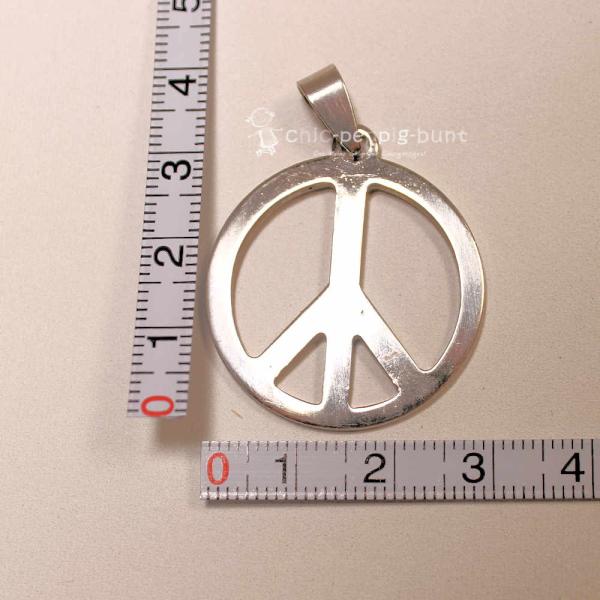 Kettenanhänger Peace Zeichen Edelstahl versilbert XXL Schmuckanhänger große Schluppe handmade chic-peppig-bunt