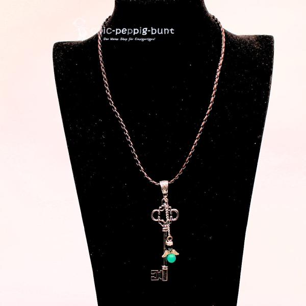 Kettenanhänger Schlüssel mit Schutzengel grün versilbert