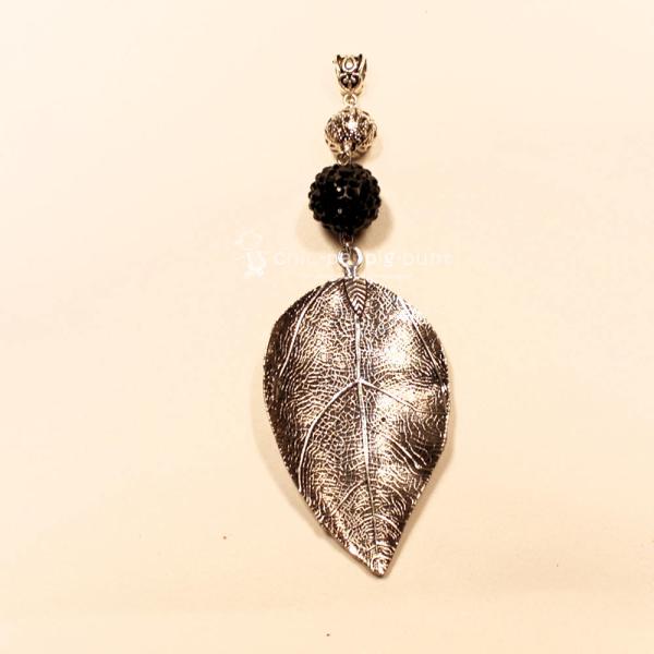 Kettenanhänger Silber Blatt Strassperle schwarz