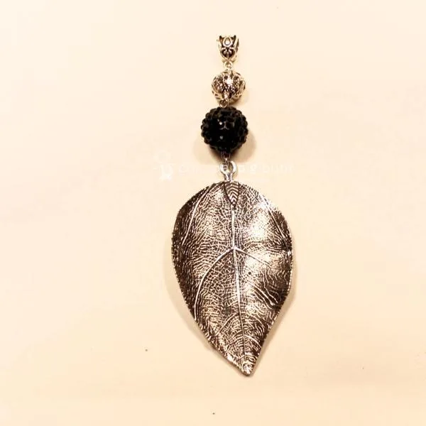 Kettenanhänger Silber Blatt Strassperle schwarz - kettenanhaenger strass perle schwarz metall blatt glitzer