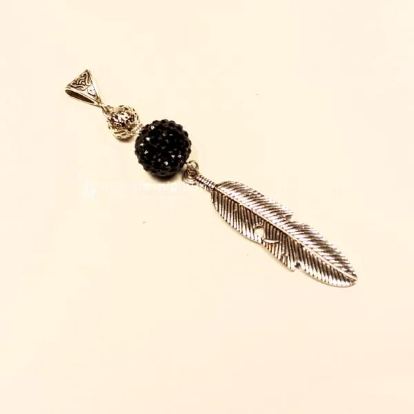 Kettenanhänger Silber Blatt schmal Strassperle schwarz - kettenanhaenger strass perle schwarz metall schmal blatt glitzer