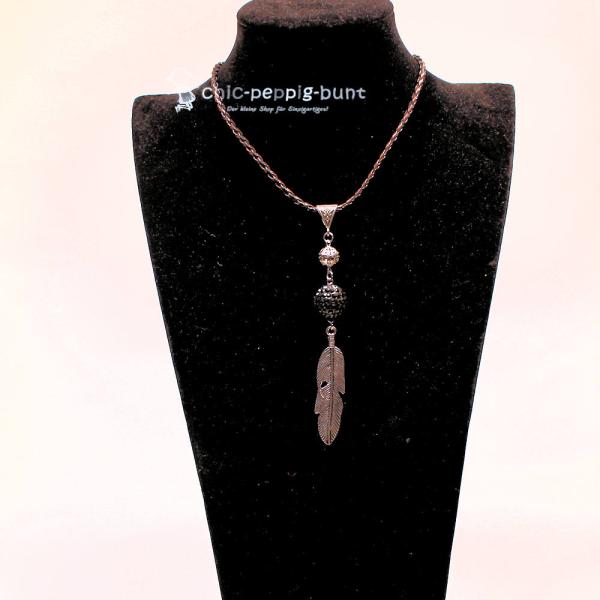 Kettenanhänger Silber Blatt schmal Strassperle schwarz