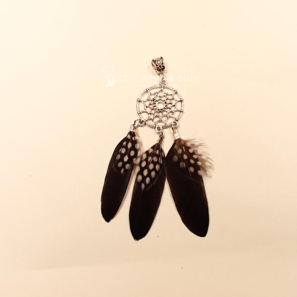 Kettenanhänger Traumfänger versilbert Feder punkte schwarz