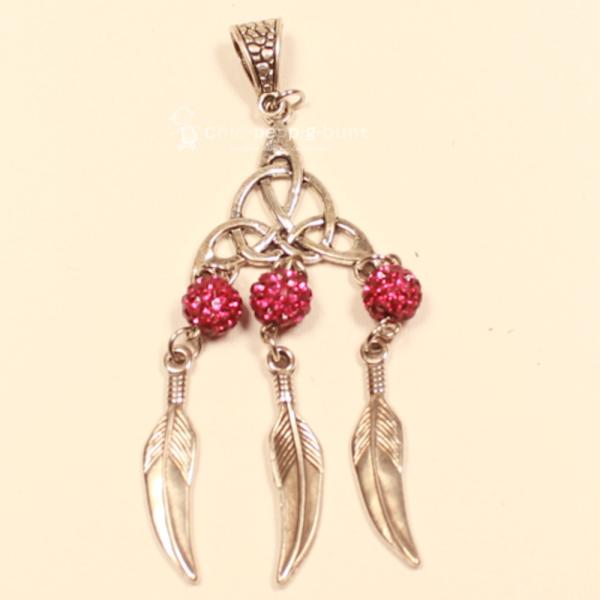Kettenanhänger Traumfänger Metall versilbert Feder Strass Perle