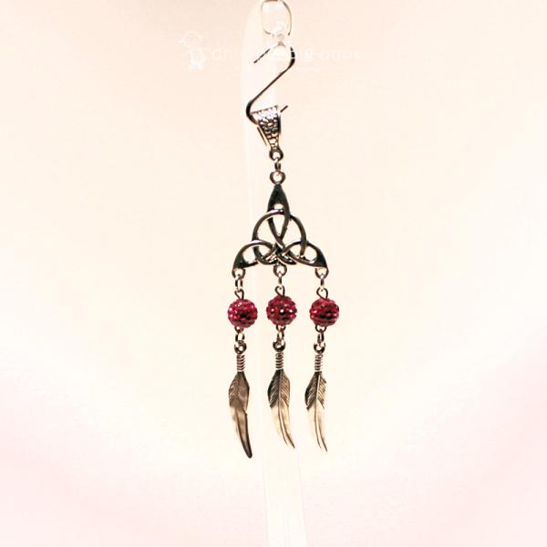 Kettenanhänger Traumfänger Metall versilbert Feder Strass Perle