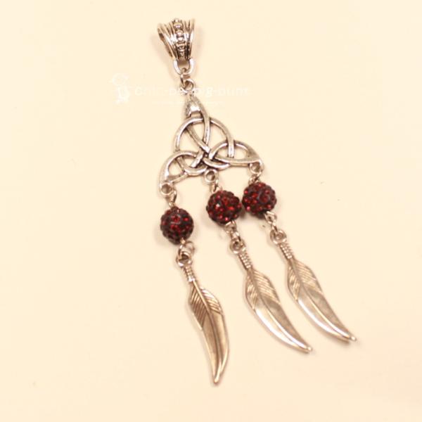 Kettenanhänger Traumfänger Feder Metall versilbert Strass Perle