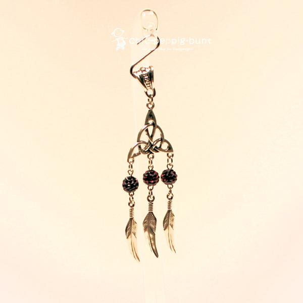 Kettenanhänger Traumfänger Feder Metall versilbert Strass Perle