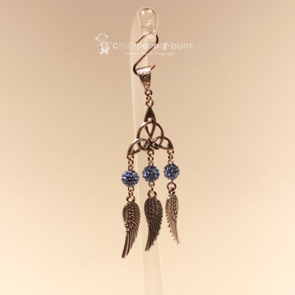 Kettenanhänger Traumfänger Feder Metall versilbert Strass Perle hellblau