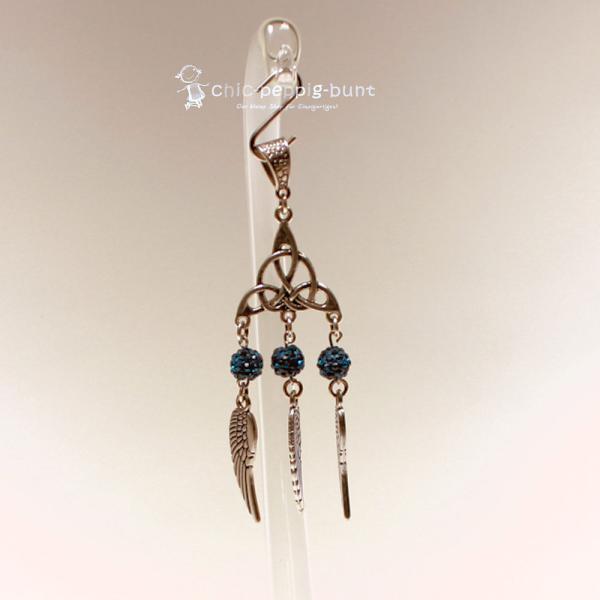 Kettenanhänger Traumfänger Feder Metall versilbert Strass Perle dunkelblau