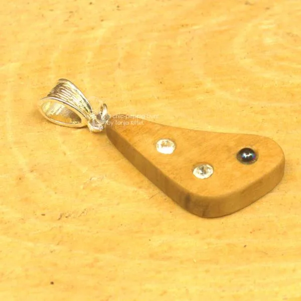 Kettenahänger ausgefallene Form aus Holz mit Strass Steinen