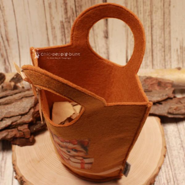 Kindertasche Filz handgenäht braun Motiv Hund