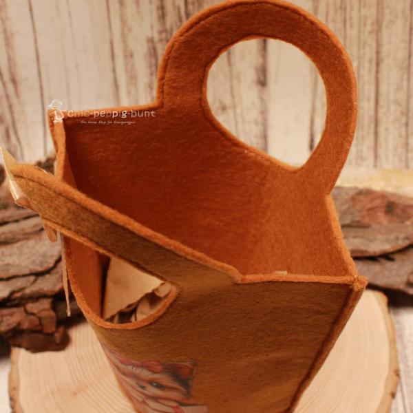 Kindertasche Filz handgenäht braun Motiv Hund