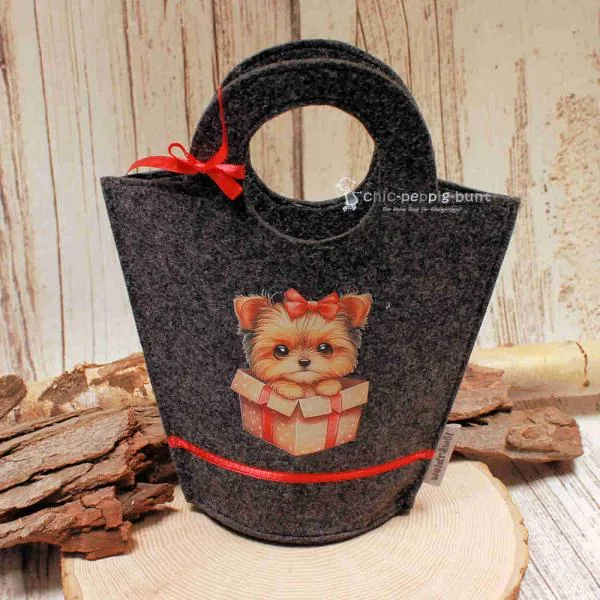 Kindertasche Filz handgenäht schwarz kleiner Hund - kindertasche geschenktasche schwarz klein hund