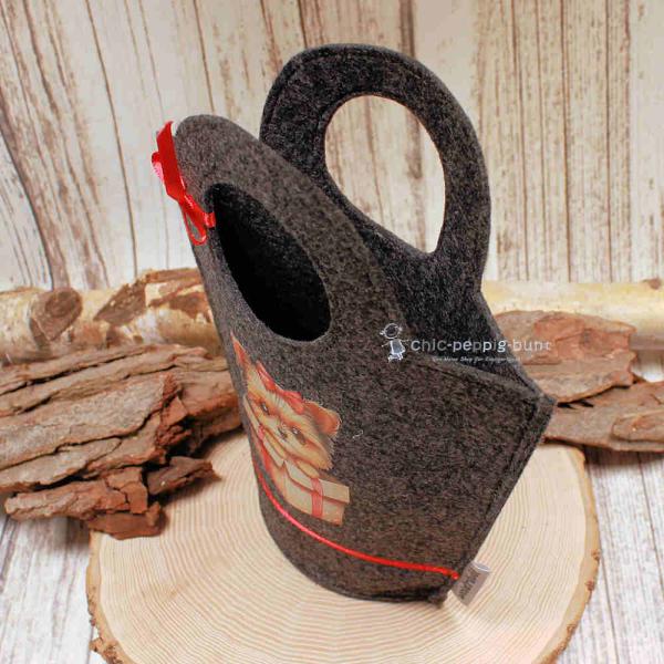 Kindertasche Filz handgenäht schwarz kleiner Hund