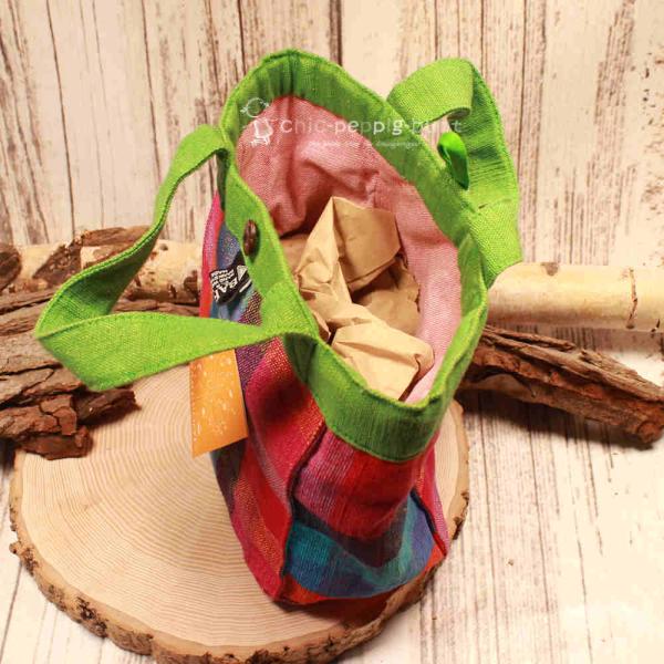 Kindertasche grün mit buntem Stoffkaro 1 Fach