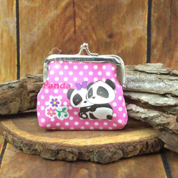 kleine Geldbörse lustiges Panda Motiv mit Blumen
