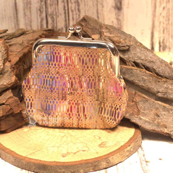 Mini-Geldbeutel - Knips - Kork mit Blätter Motiv