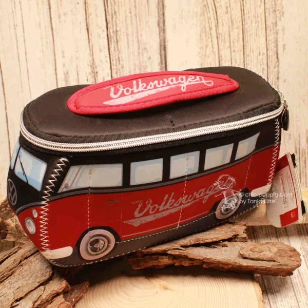 Kosmetiktasche Neopren VW T1 Bus rot - schwarz - kulturtasche bulli vw t1 bus volkswagen
